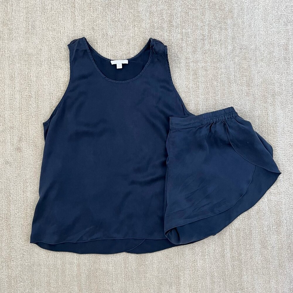 Lunya Washable Silk Blue Pajamas Tulip Tank Top Shorts Set M
